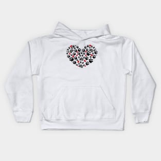 Black and red doodle dog paw print made of heart Kids Hoodie